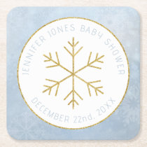 Winter Wonderland Snowflake Baby Shower  Square Paper Coaster