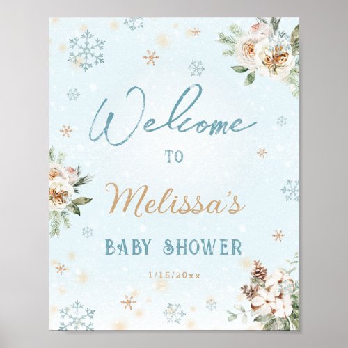 Winter Wonderland Snowflake Baby Shower Welcome Poster