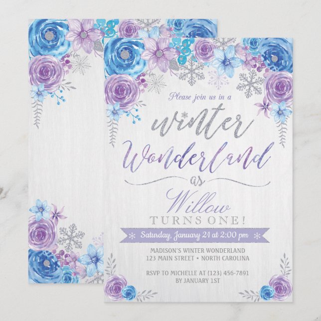 Winter Wonderland Snowflake Birthday Invitation (Front/Back)