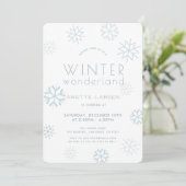 Winter Wonderland Snowflake Blue Birthday Invitation (Standing Front)
