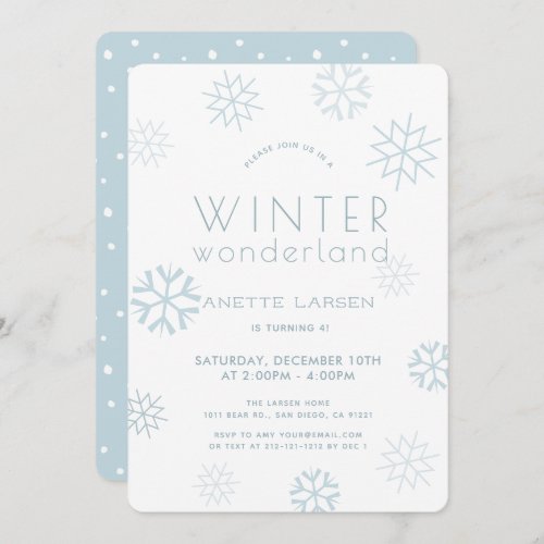 Winter Wonderland Snowflake Blue Birthday Invitation