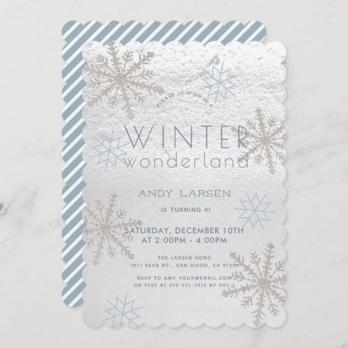 Winter Wonderland Snowflake Blue Birthday Invitation