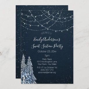 Winter Wonderland Snowflake Blue Sweet 16 Invitation