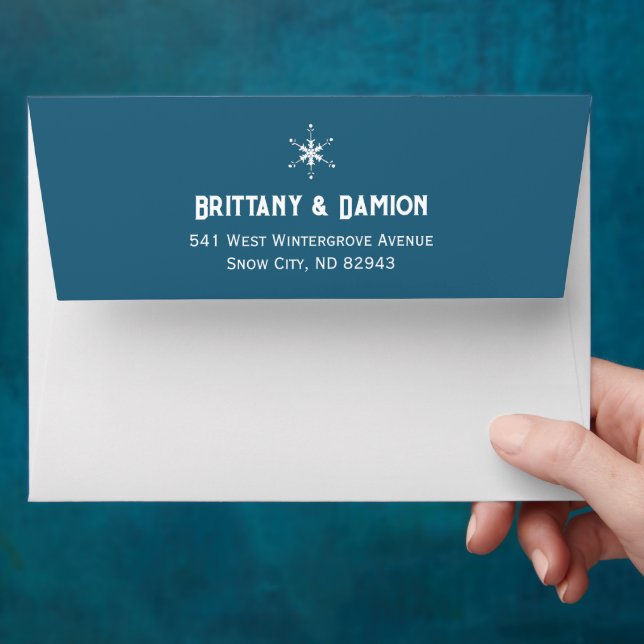 Winter Wonderland Snowflake Blue Wedding Envelope (Hand)