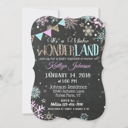 Winter Wonderland Snowflake Chalkboard Baby Shower Invitation