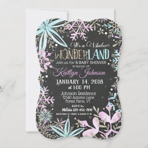 Winter Wonderland Snowflake Chalkboard Baby Shower Invitation