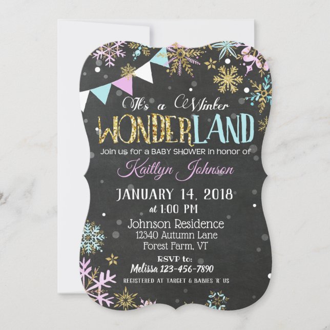 Winter Wonderland Snowflake Chalkboard Baby Shower Invitation (Front)