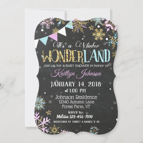 Winter Wonderland Snowflake Chalkboard Baby Shower Invitation