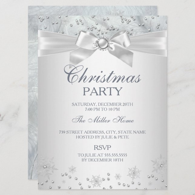 Winter Wonderland Snowflake Christmas Party Invite (Front/Back)