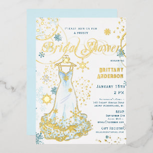 Winter Wonderland Snowflake Dress Bridal Shower Foil Invitation