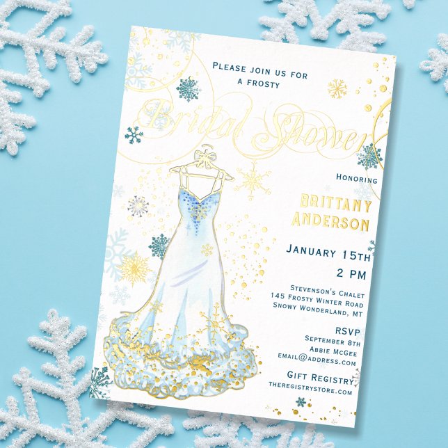 Winter Wonderland Snowflake Dress Bridal Shower Foil Invitation (Creator Uploaded)