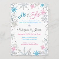 Winter Wonderland Snowflake Gender Reveal Invite