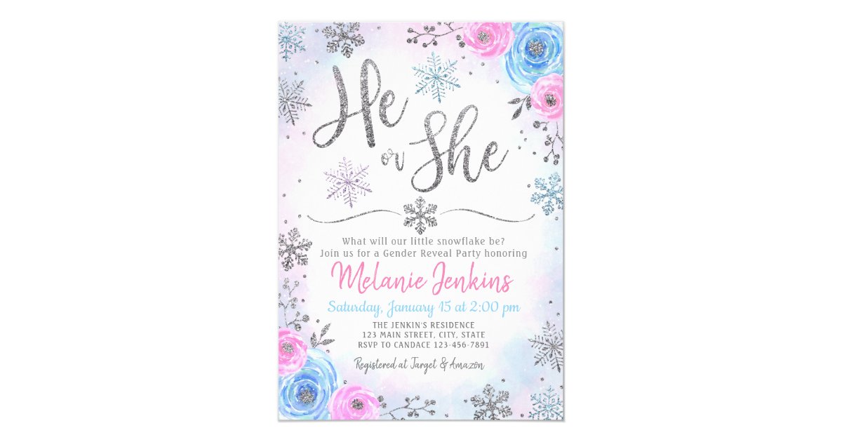 Winter Wonderland Snowflake Gender Reveal Invite Zazzle Com