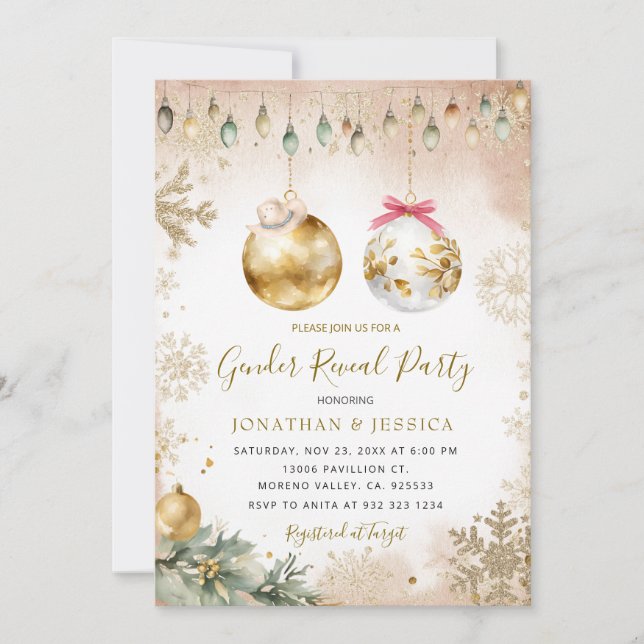 Winter Wonderland Snowflake Gender Reveal Party Invitation (Front)