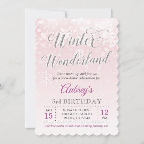 Winter Wonderland Snowflake Girl Birthday Party Invitation