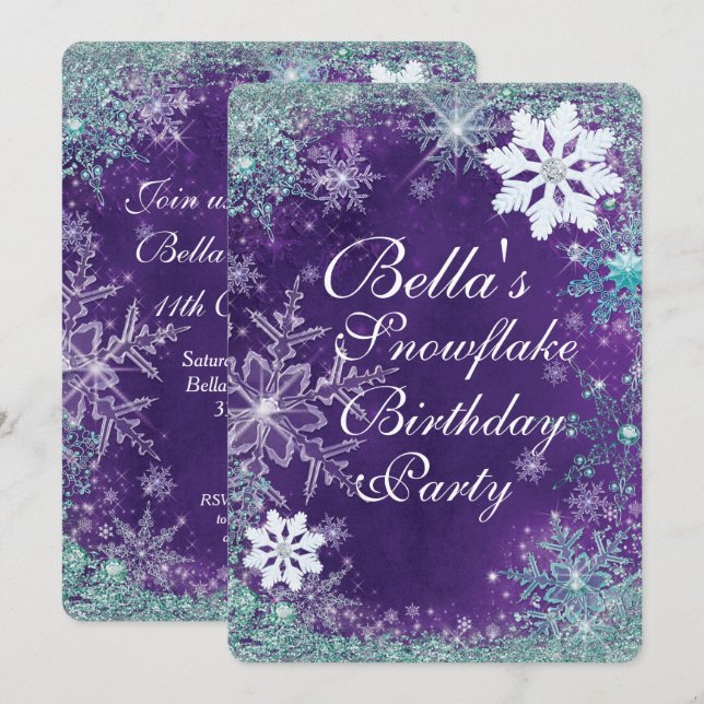 Winter Wonderland Snowflake Party Invitations (Front/Back)