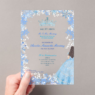 Winter Wonderland Snowflake Quinceañera Acrylic Invitations