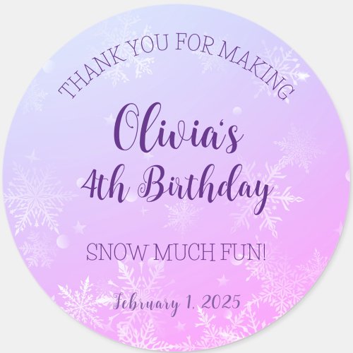 Winter Wonderland Snowflake Thank You Birthday Classic Round Sticker