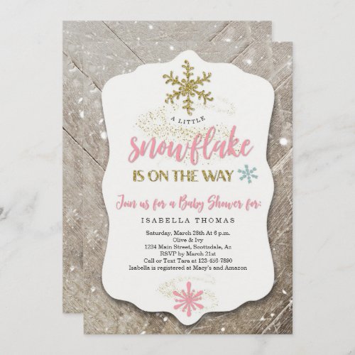 Winter Wonderland Snowflake Theme Girl Baby Shower Invitation