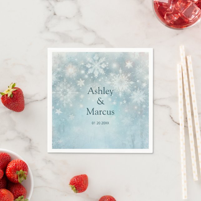 Winter Wonderland Snowflake Wedding RSVP Napkins (Insitu)