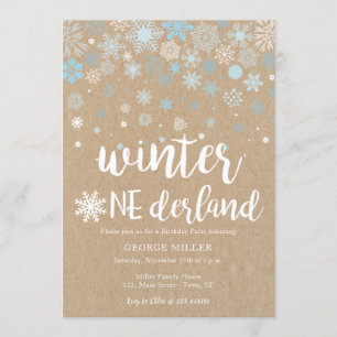 Winter wonderland snowflakes 1st birthday invitation
