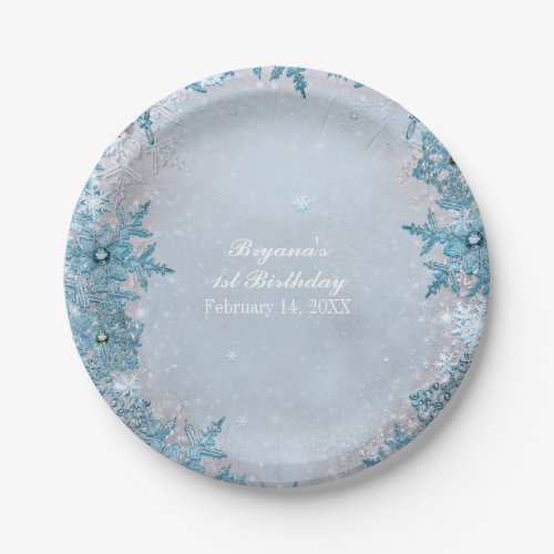 Winter Wonderland Snowflakes Blue Elegant Party Paper Plates