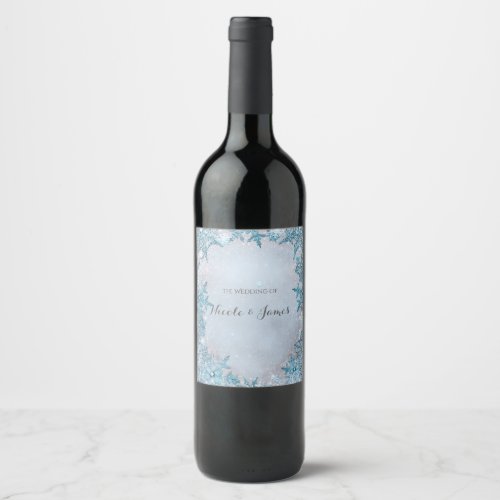 Winter Wonderland Snowflakes Blue Elegant Wine Wine Label
