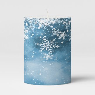 Winter Wonderland,Snowflakes Blue Holiday Pillar Candle