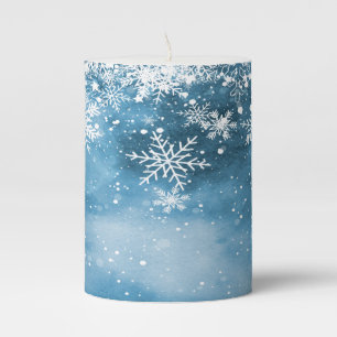 Winter Wonderland,Snowflakes Blue Holiday Pillar Candle