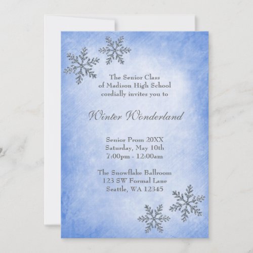 Winter Wonderland Snowflakes Blue Prom Formal Invitation
