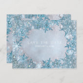 Winter Wonderland Snowflakes Blue Save the Date Announcement Postcard (Front/Back)