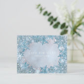 Winter Wonderland Snowflakes Blue Save the Date Announcement Postcard (Standing Front)