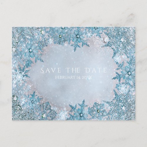 Winter Wonderland Snowflakes Blue Save the Date Announcement Postcard