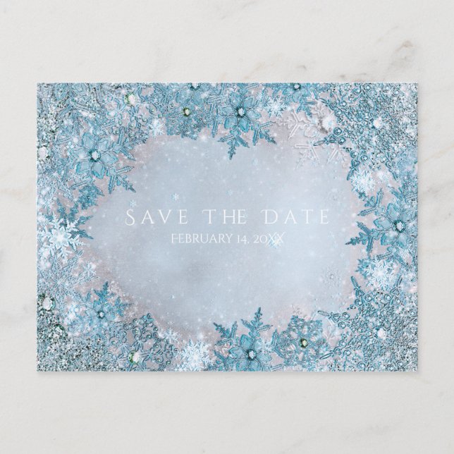 Winter Wonderland Snowflakes Blue Save the Date Announcement Postcard (Front)