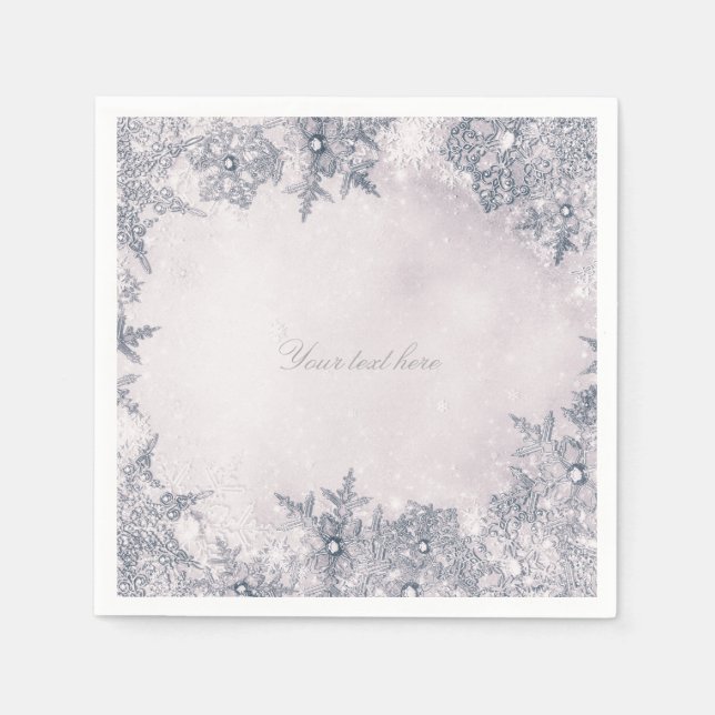 Winter Wonderland Snowflakes Blue White Elegant Paper Napkins (Front)