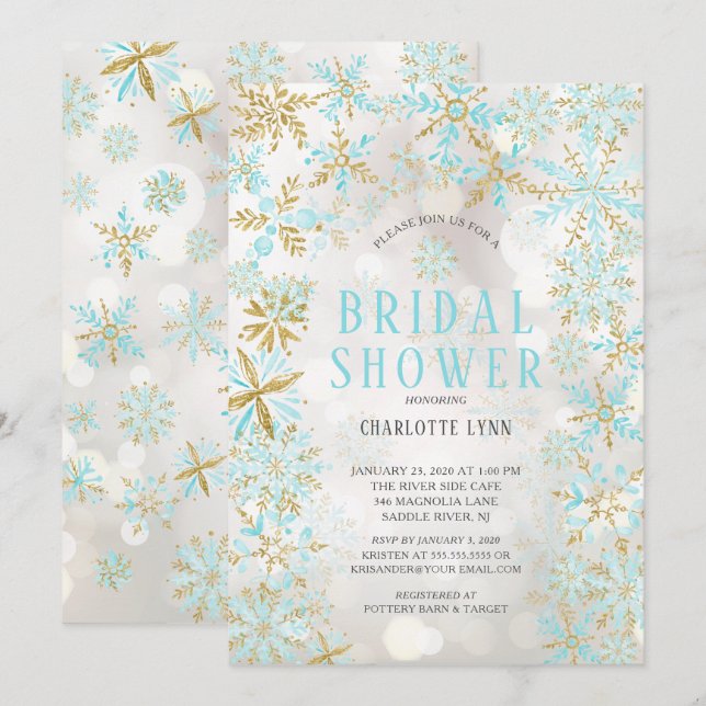 Winter Wonderland Snowflakes Bridal Shower Invitation (Front/Back)