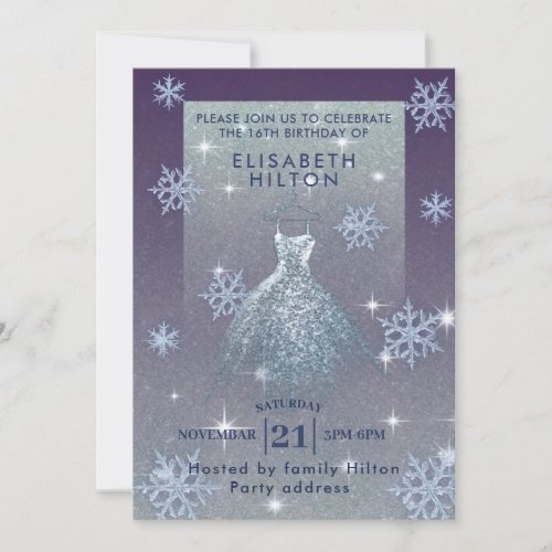 Winter wonderland snowflakes dress sweet sixteen i invitation