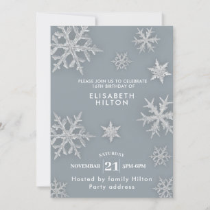 Winter wonderland snowflakes dress sweet sixteen invitation