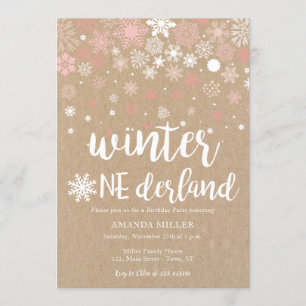 Winter wonderland snowflakes girl 1st birthday invitation