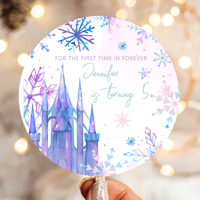 Winter Wonderland Snowflakes Girl Snow Birthday Classic Round Sticker ...