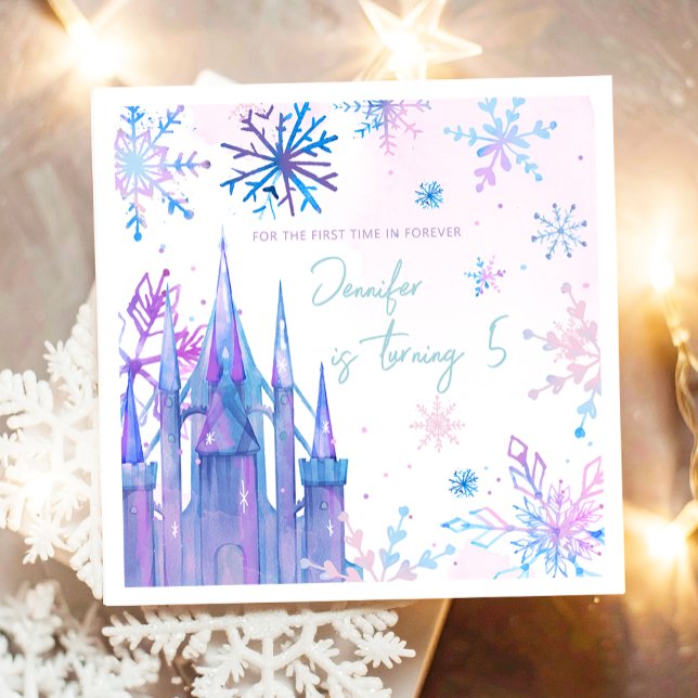 Winter Wonderland Snowflakes Girl Snow Birthday Napkins (Creator Uploaded)