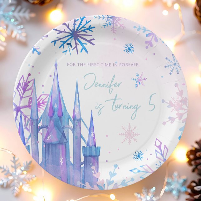 Winter Wonderland Snowflakes Girl Snow Birthday Paper Plates (Creator Uploaded)