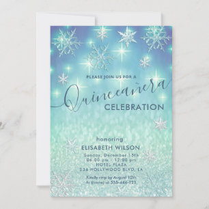Winter wonderland snowflakes glitter Quinceañera   Invitation