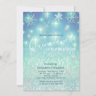 Winter wonderland snowflakes glitter Quinceañera Invitation