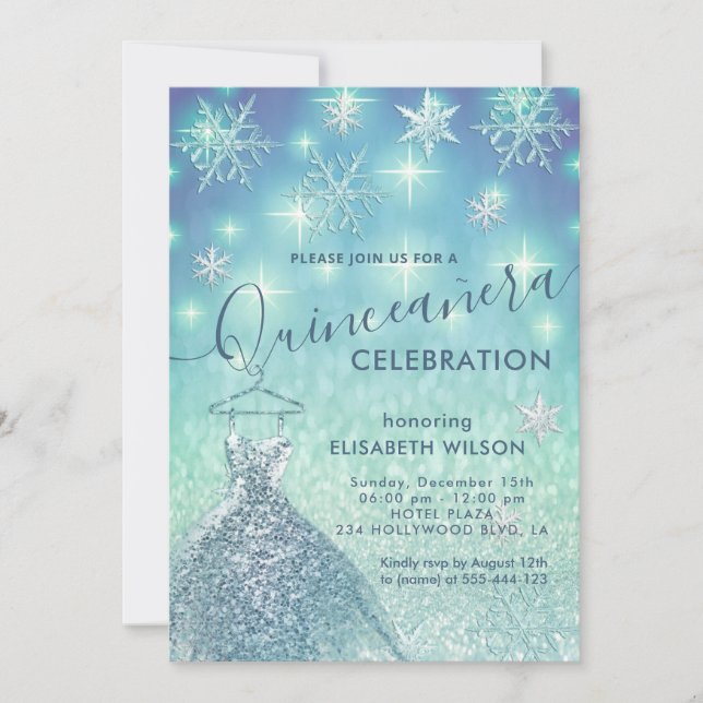 Winter wonderland snowflakes glitter Quinceañera   Invitation (Front)