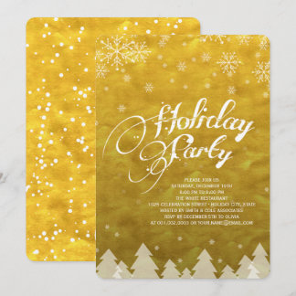 Winter Wonderland Snowflakes Golden Holiday Party Invitation