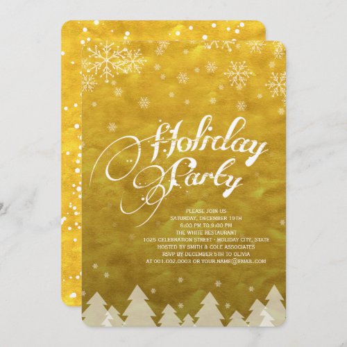 Winter Wonderland Snowflakes Golden Holiday Party Invitation