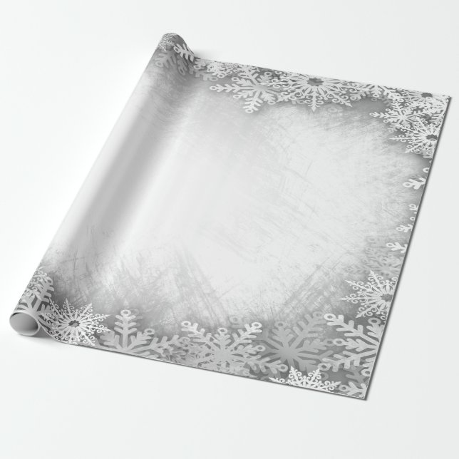 Winter Wonderland,Snowflakes Gray Holiday Wrapping Paper (Unrolled)