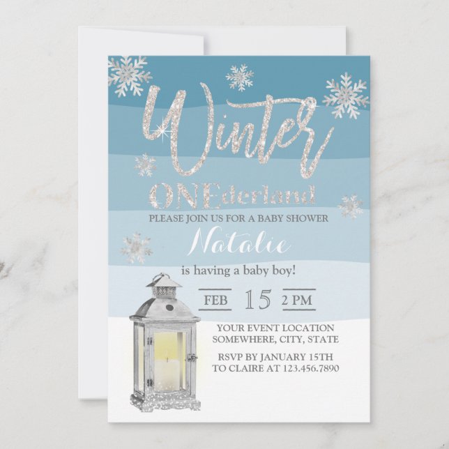 Winter Wonderland Snowflakes & Lantern Baby Shower Invitation (Front)
