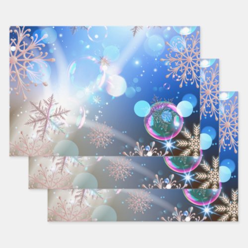 Winter Wonderland Snowflakes Lights And Bubbles Wrapping Paper Sheets